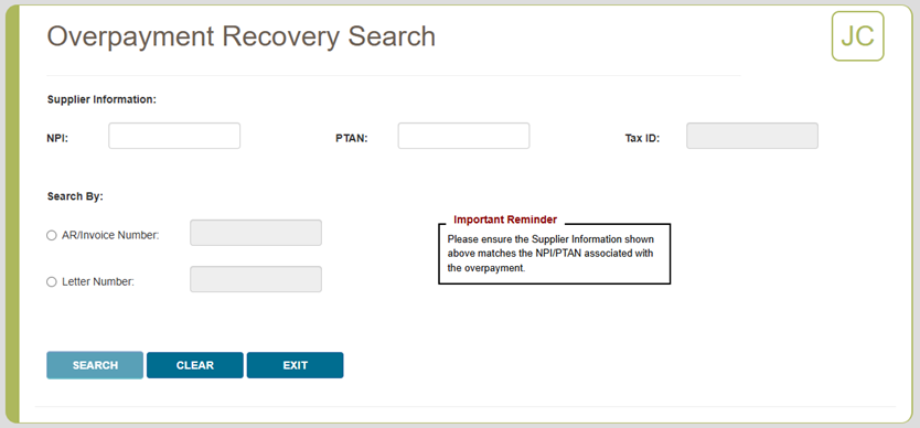 Overpayment Recovery Search