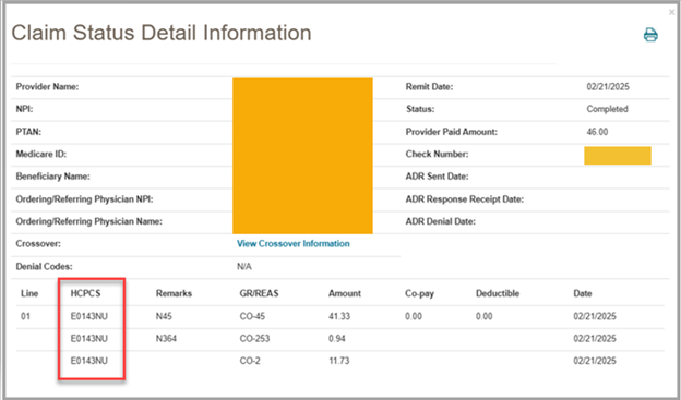 Claim Staus Detail Info