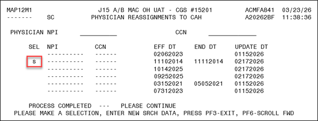 Phys Reassignment to CAH - Search