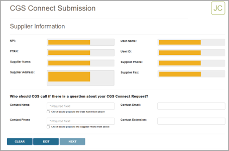 This screen guides you through a step-by-step process to submit requests to Jurisdiction B or C.