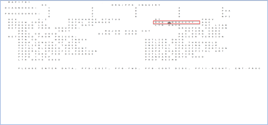 DRG (Pricer / Grouper) Inquiry (MAP1781)