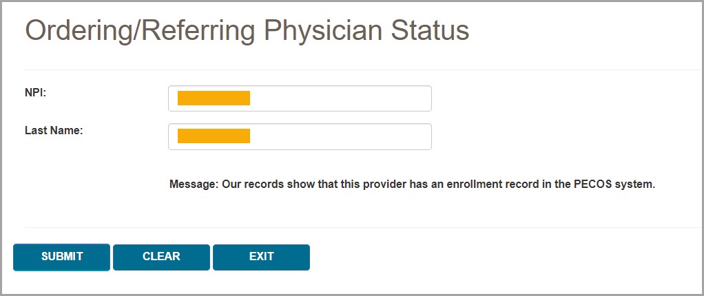 Ordering/Referring Physician Status