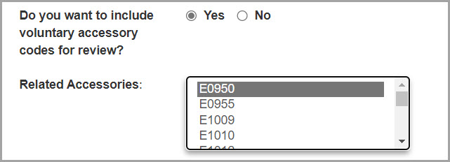 Imagen de myCGS de la pantalla en donde debe ingresar los códigos HCPCS de los accesorios