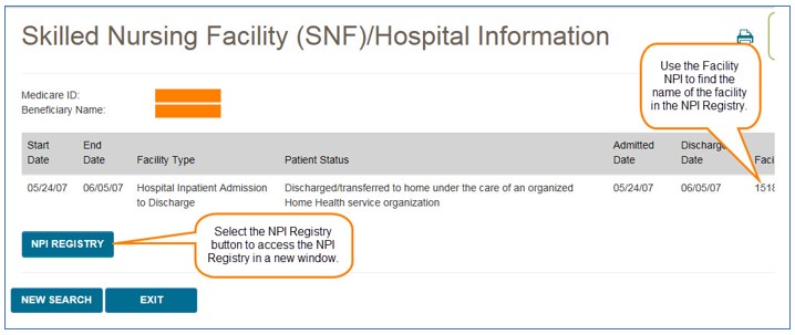 Imagen de la pantalla de myCGS que muestra la información acerca de la estadía en una institución de enfermería especializada o SNF