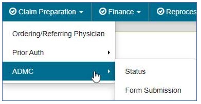 Imagen de la pantalla de myCGS para seleccionar la opción de ADMC