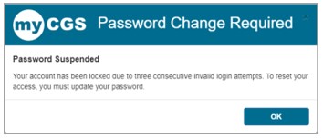 Imagen de myCGS que muestra el mensaje solicitando el cambio de la contraseña