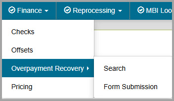 Finance Menu - Overpayment Recovery
