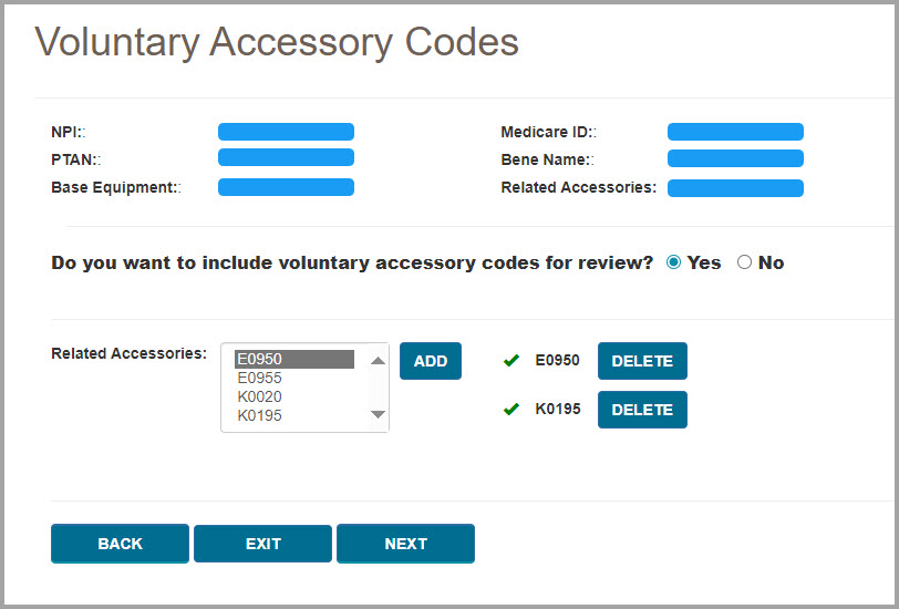 Voluntary Accessory Codes