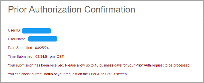 Prior Auth Confirmation