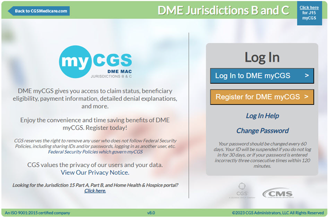 Imagen de la pantalla de entrada a myCGS Versión 8.0 