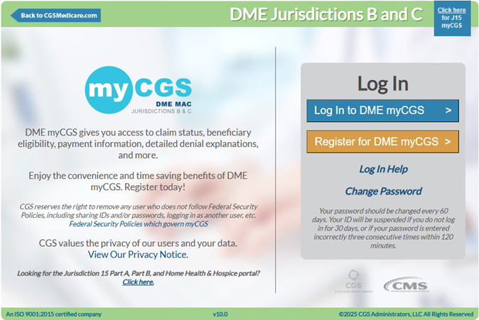 Imagen de la pantalla de entrada a myCGS Versión 8.0