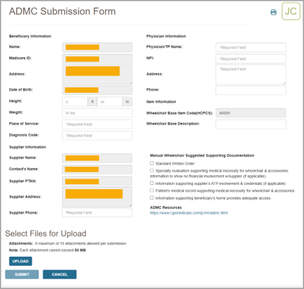 Imagen de la pantalla de myCGS para el envio de la solicitud de ADMC