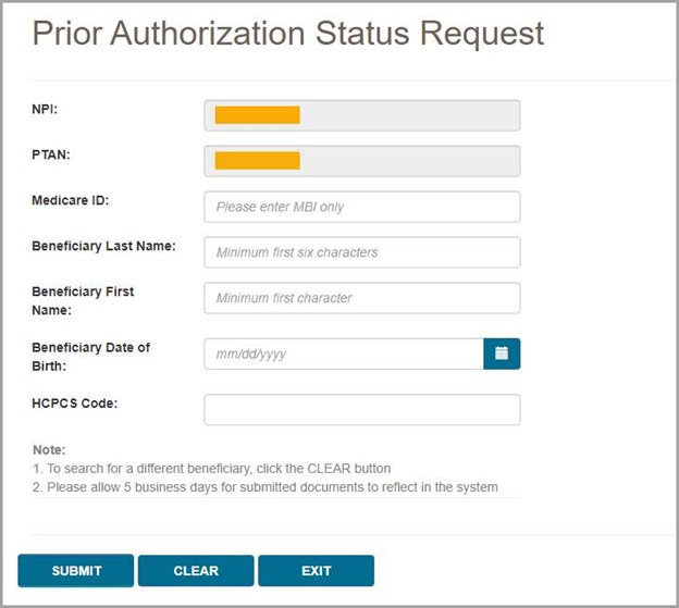 Imagen de la pantalla de myCGS que muestra la solicitud del estatus de la preautorización