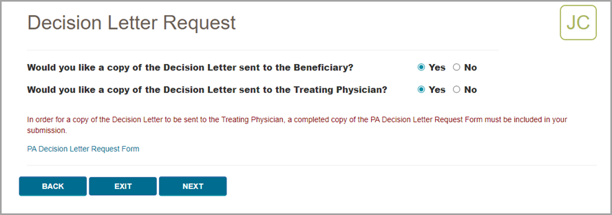 Imagen de la pantalla de myCGS en donde debe ingresar si desea que la copia de la carta sea enviada al beneficiario y/o al médico