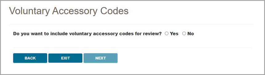 Imagen de la pantalla de myCGS para contestar si desea ingresar códigos de accesorios